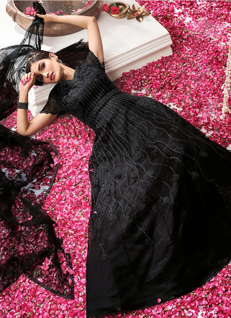 Black All Over Embroidered Festive Anarkali Suit