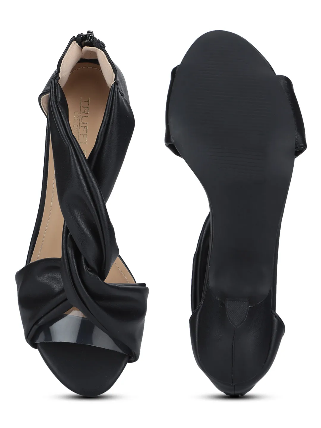 Black PU Twisted Strap Low Heel Stilettos