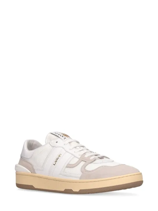 Lanvin   Clay leather &amp; mesh low-top sneakers 