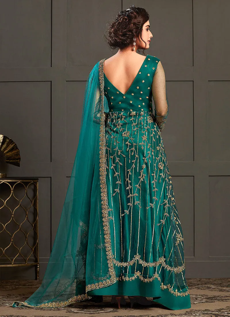 Turquoise Multi Embroidery Designer Wedding Gown