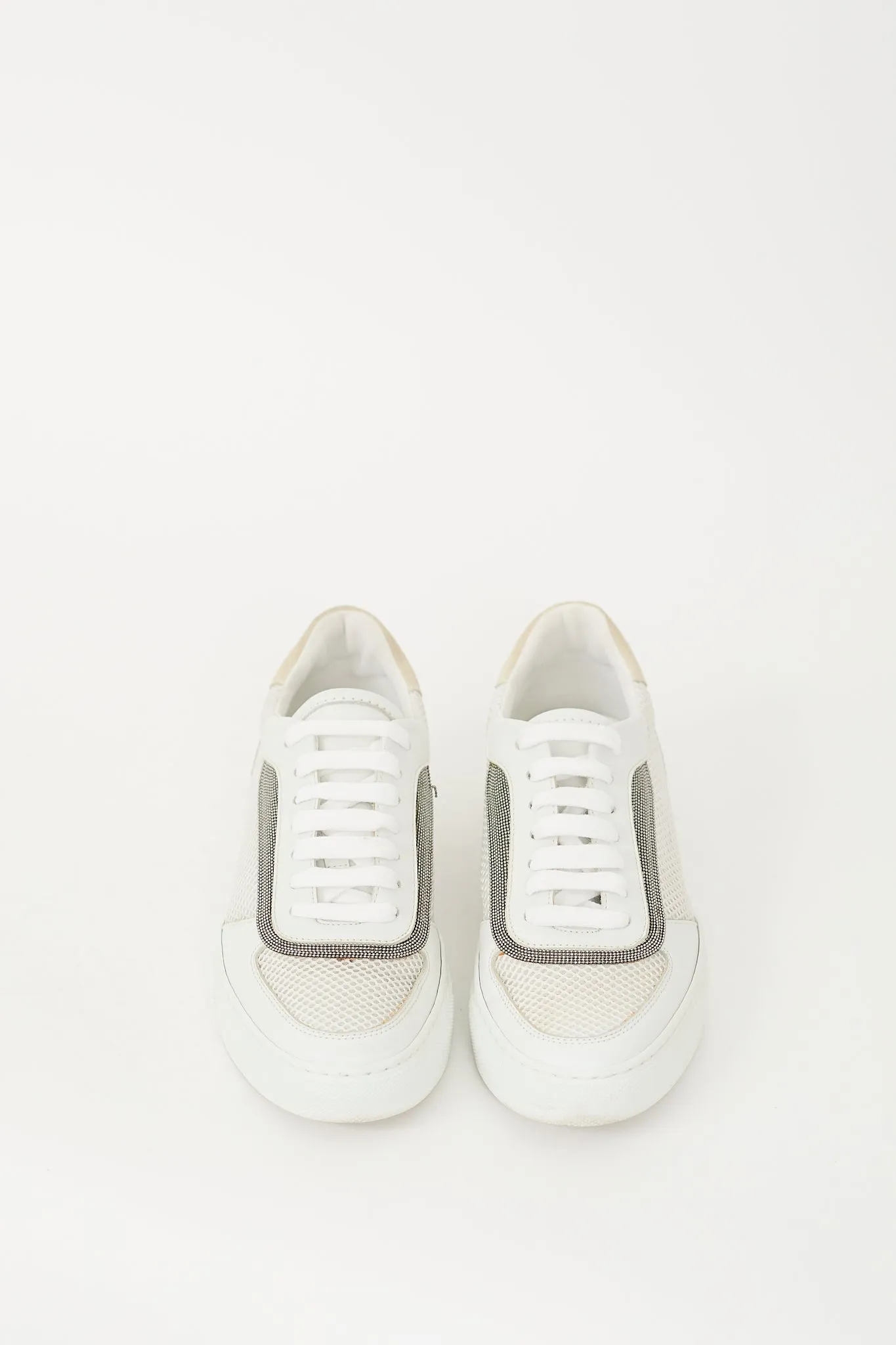 White Mesh Monili Lace Up Sneaker
