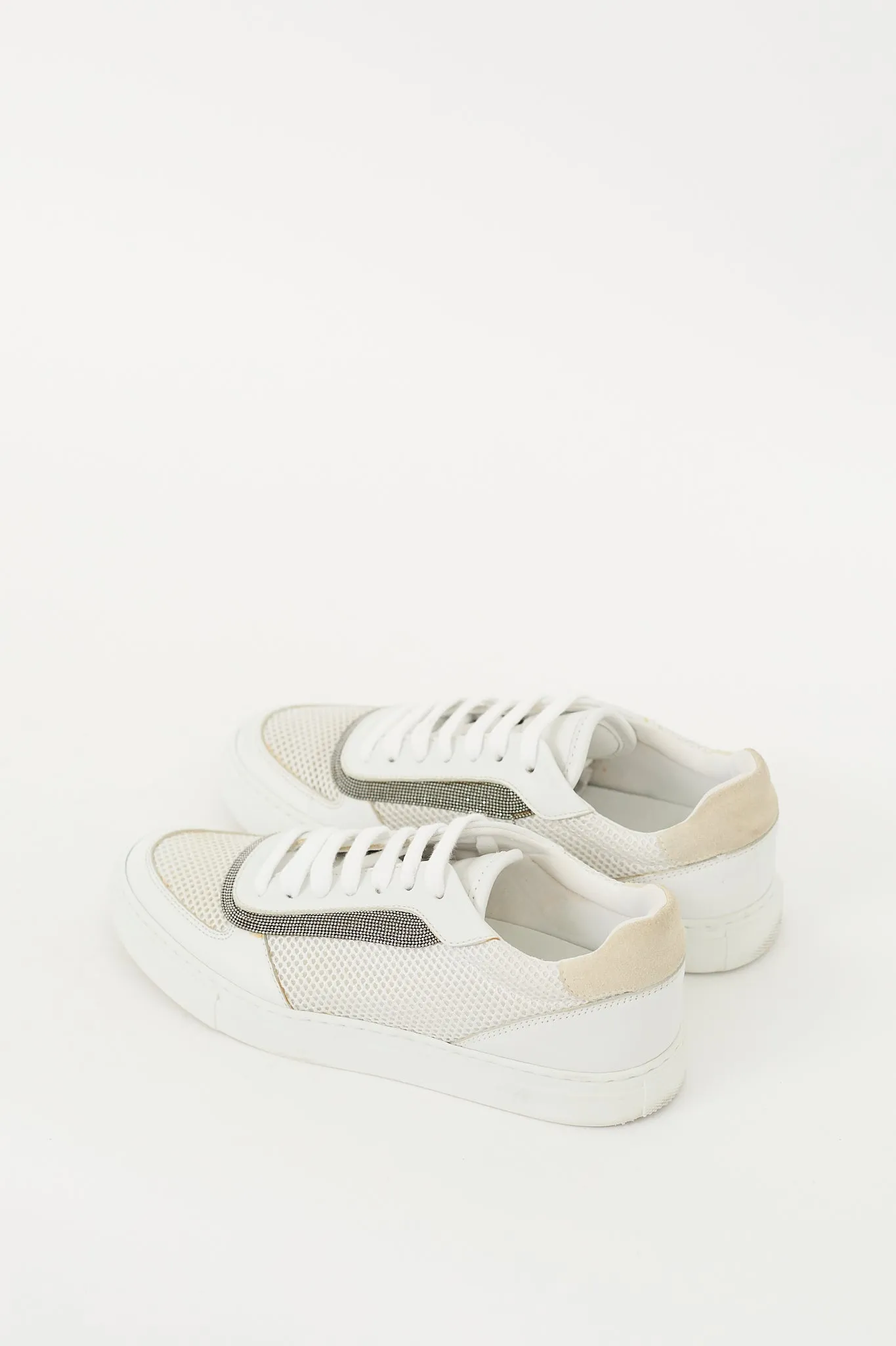 White Mesh Monili Lace Up Sneaker